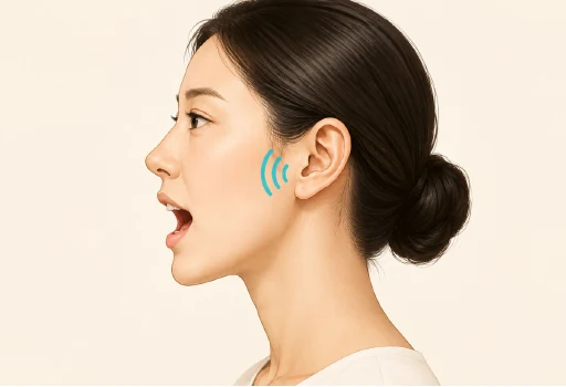 입을 벌릴 때 귀 앞에서 관절 소리가 나는 모습